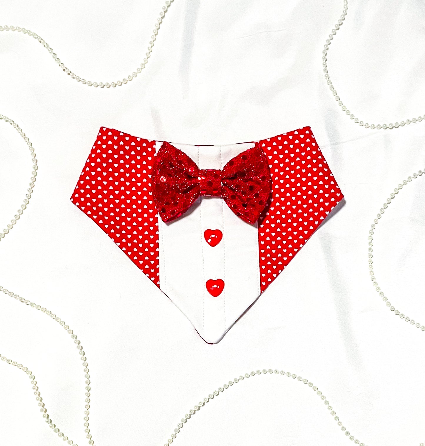 Date night Tuxedo Bandanas | Black Glitter | Red Hearts