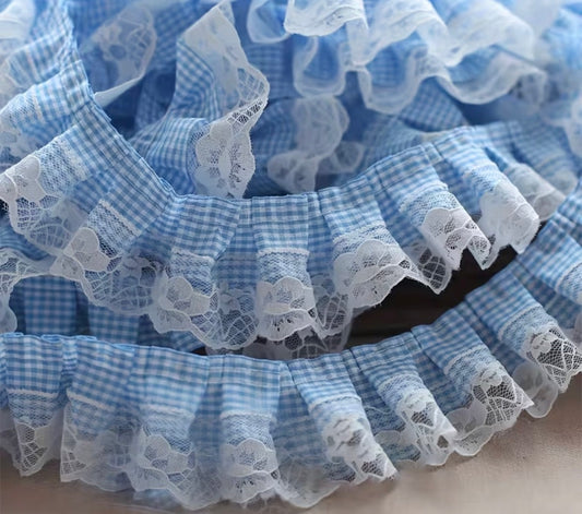 Blue plaid w/ lace Trimming for Bandanas