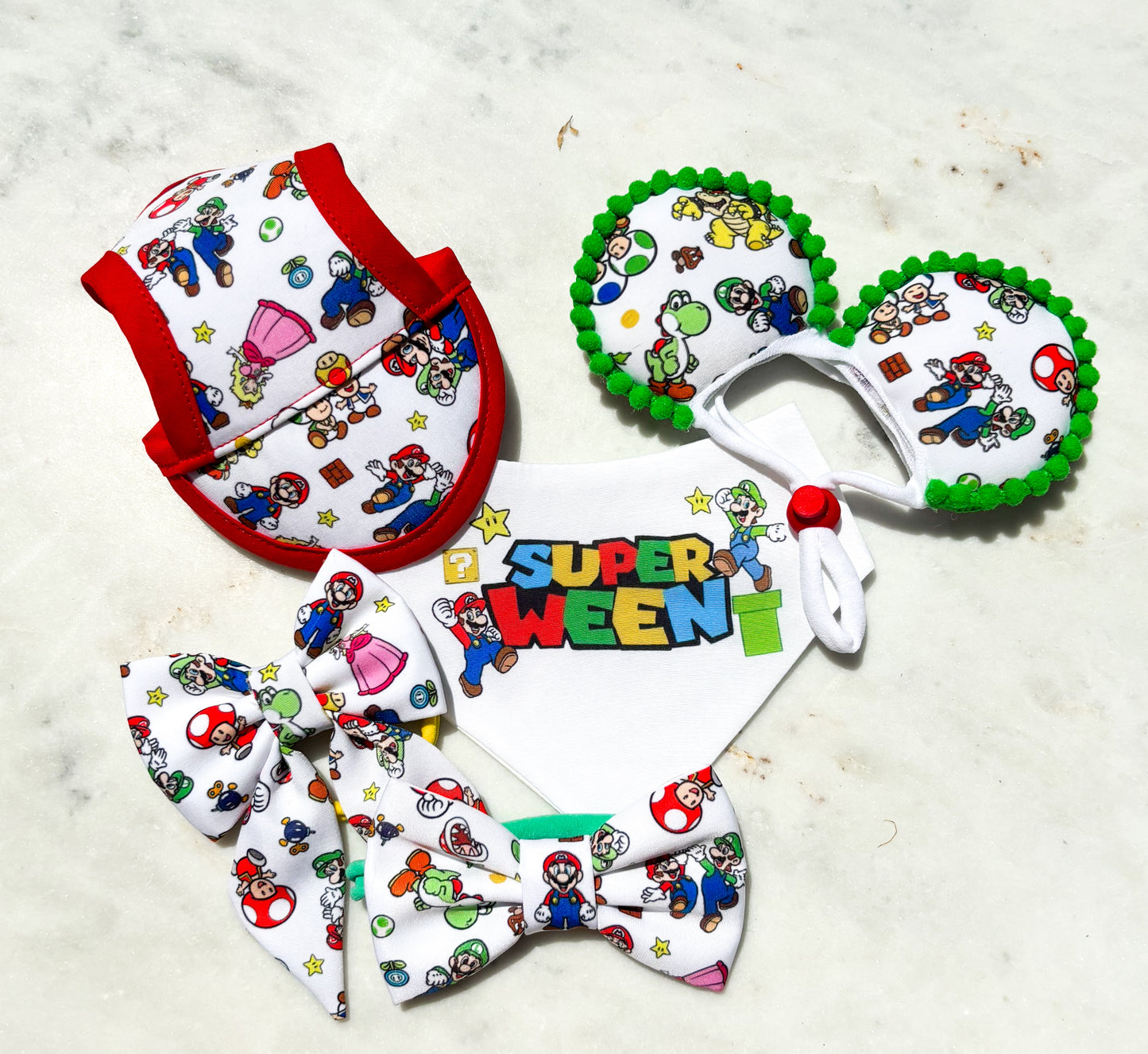 Super Mario Characters toss | Bows | Bandanas | Butterfly Bow | Hat | Collars & More