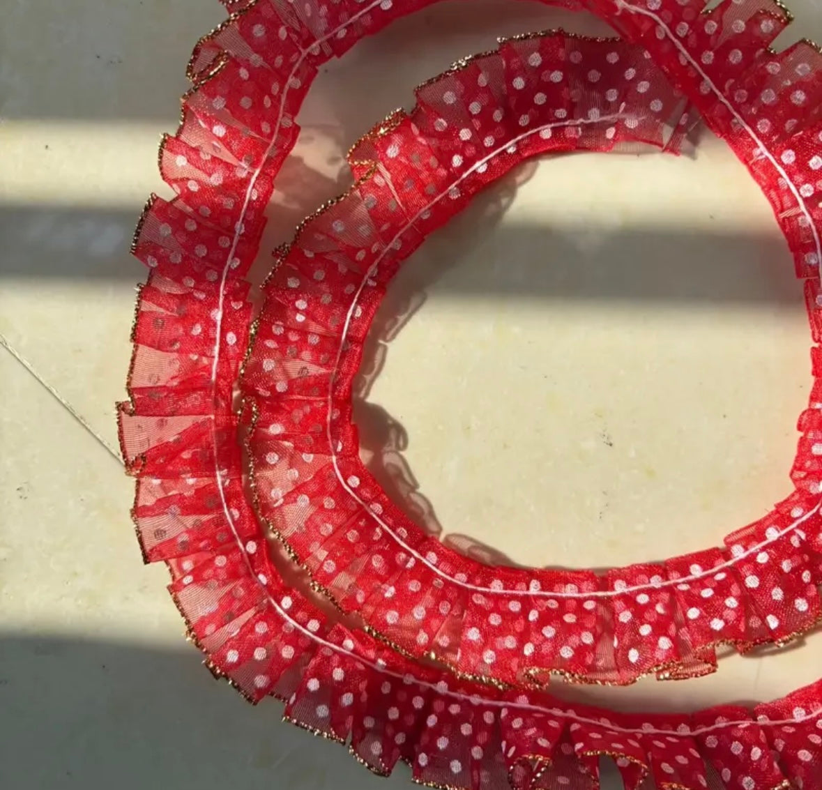 Red polka dot with gold Trimming for Bandanas