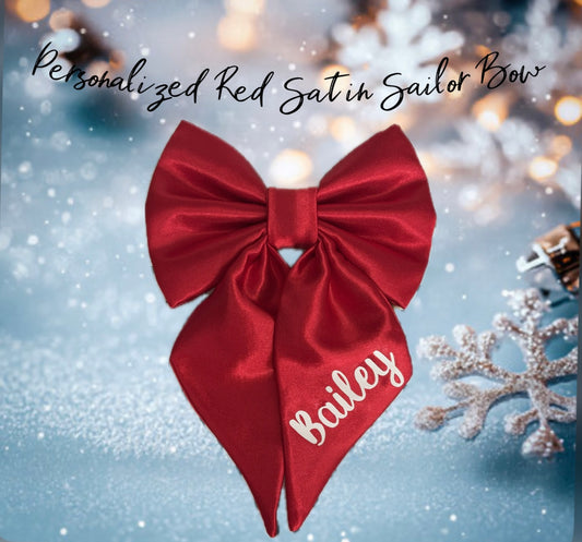 Personalized Red Satin Sailor Bow