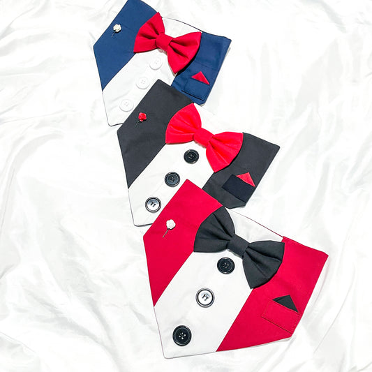 Pet Tuxedo Bandana | Black | Navy | Grey